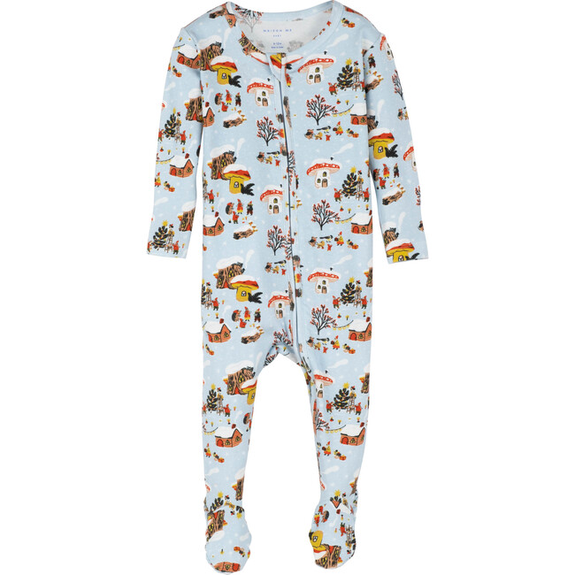 Baby Sawyer Holiday Zip Footie Pajama, Winter Mushroom Village - Pajamas - 1