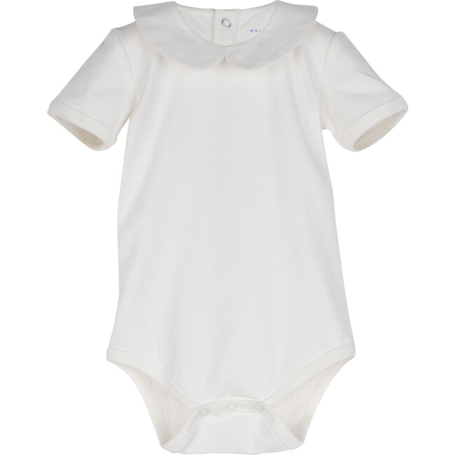 Baby Remy Short Sleeve Collar Bodysuit, White with White Collar - Onesies - 1 - zoom