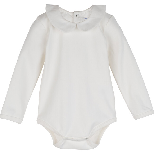 Baby Remy Long Sleeve Collar Bodysuit, White with White Collar