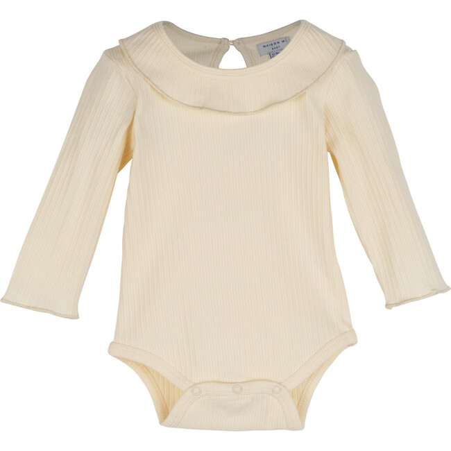 Baby Elsie Ruffle Neck Bodysuit, Cream - Onesies - 1