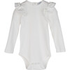 Edena Long Sleeve Ruffle Shoulder Bodysuit, White - Onesies - 1 - thumbnail