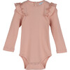 Edena Long Sleeve Ruffle Shoulder Bodysuit, Pink - Onesies - 1 - thumbnail