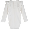 Edena Long Sleeve Ruffle Shoulder Bodysuit, White - Onesies - 2 - thumbnail
