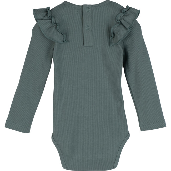Edena Long Sleeve Ruffle Shoulder Bodysuit, Sage - Onesies - 3