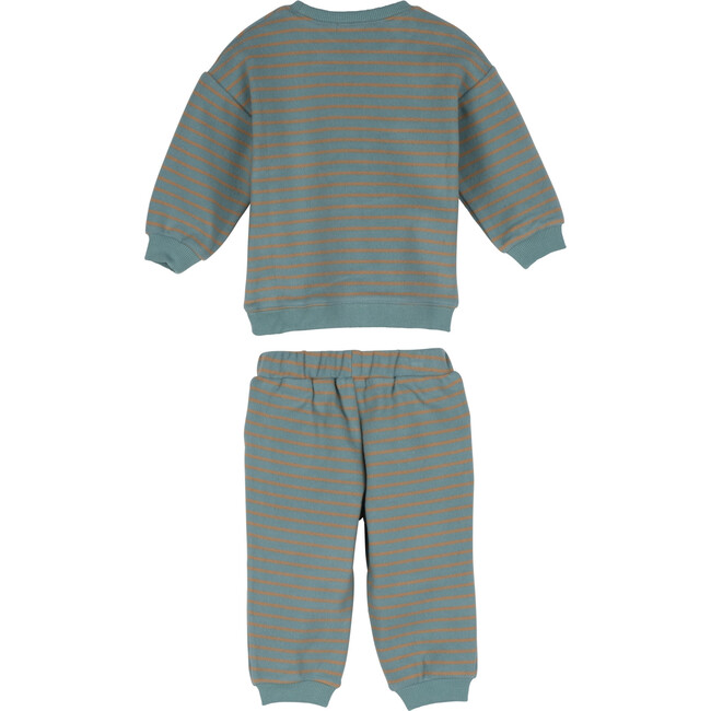 Baby Fuzzy Jones Sweat Set, Dusty Blue & Tan Stripe - Mixed Apparel Set - 3