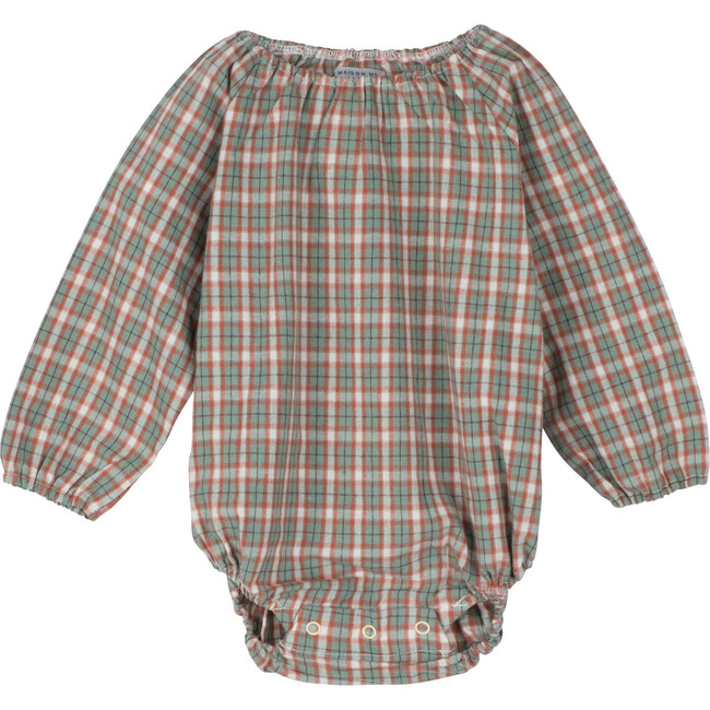 Baby Leila Long Sleeve Bubble, Green & Red Check - Rompers - 1