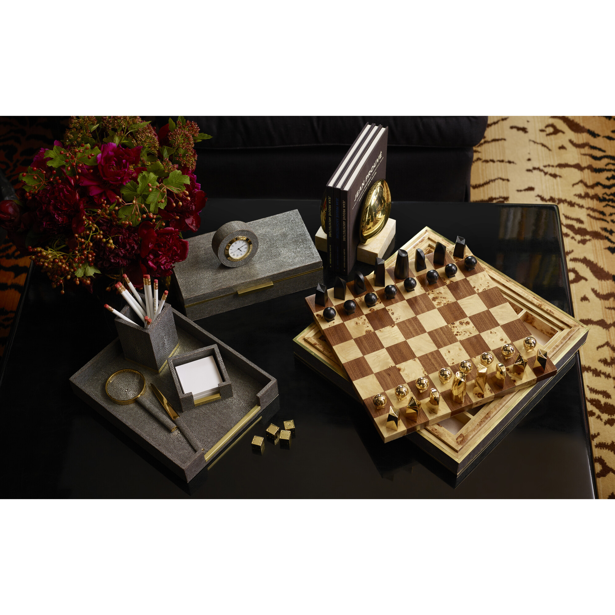 Shagreen Chess Set Chocolate AERIN Games Maisonette