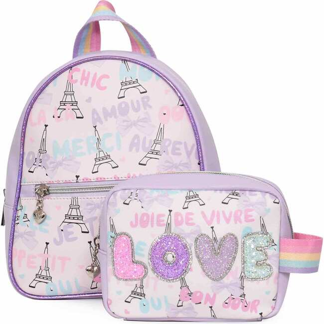 LOVE' Paris Print Mini Backpack and Pouch Gift Set, Pink