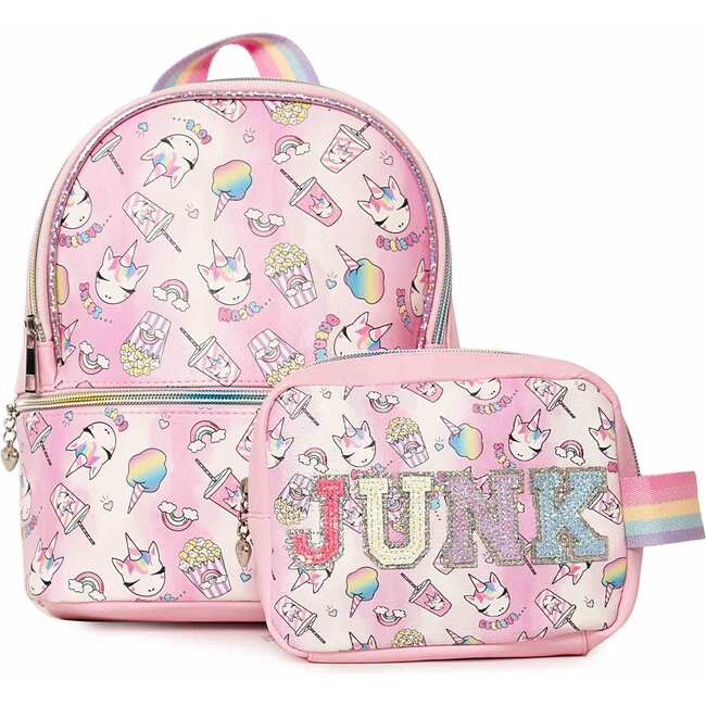 JUNK' Miss Gwen Unicorn Snacks Print Mini Backpack and Pouch Gift Set, Pink