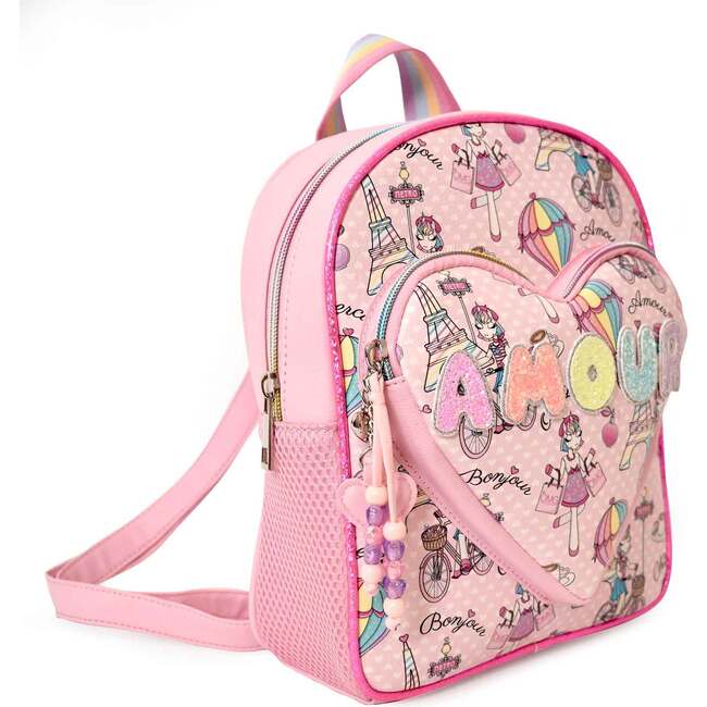 AMOUR' Miss Gwen Paris Print Mini Backpack with Heart Pocket, Pink - Backpacks - 2