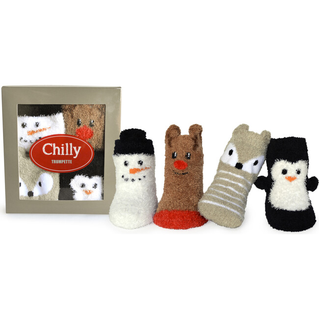 Chilly Fuzzy Sock Set, Brown/Orange