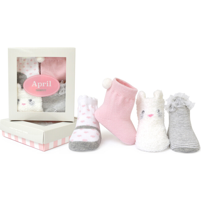 April Bunny Sock Set, Pink/White