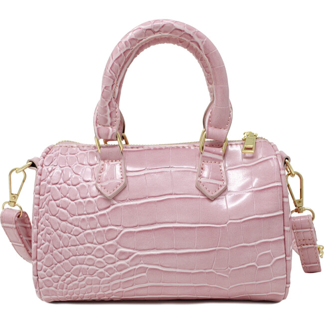 Crocodile Leather Patant Duffle Handbag, Pink