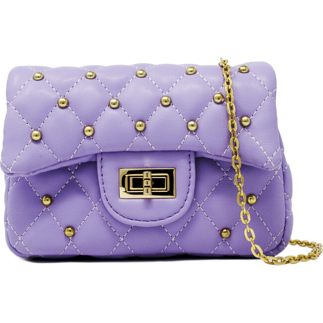 Classic Quilted Stud Handbag, Purple - Bags - 1