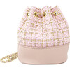 Tweed Drawstring Backpack Bag, Pink - Bags - 1 - thumbnail