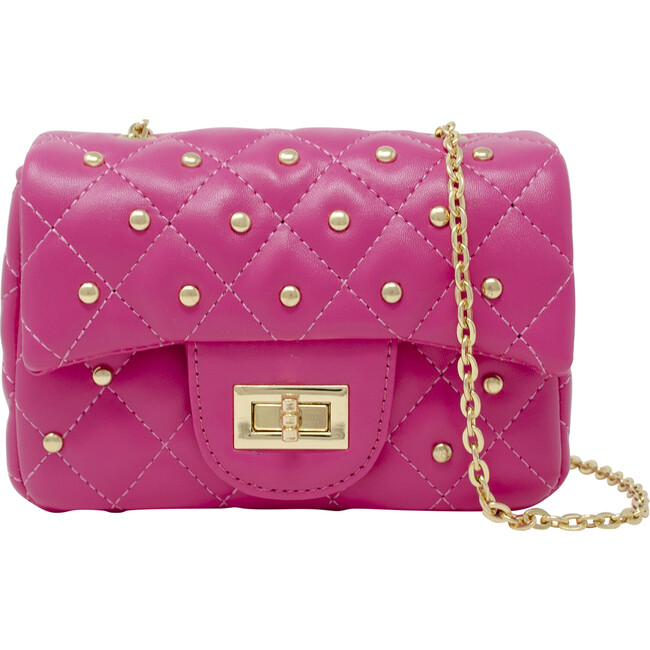 Classic Quilted Stud Handbag, Hot Pink - Bags - 1