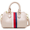 Leather Stripped Duffle Handbag, Pink - Bags - 1 - thumbnail