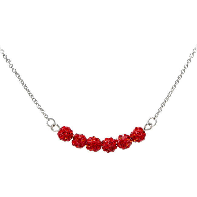 Red Crystal Bead Necklace, Silver - Necklaces - 1