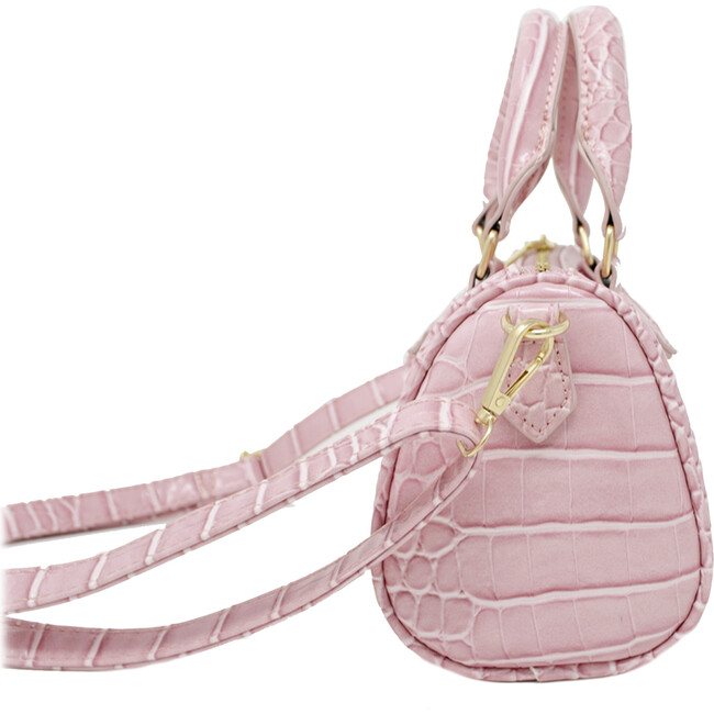 Crocodile Leather Patant Duffle Handbag, Pink
