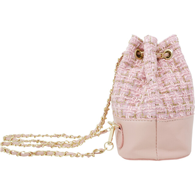 Tweed Drawstring Backpack Bag, Pink - Bags - 2