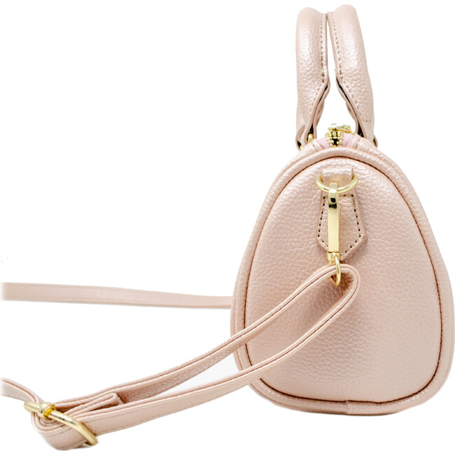 Leather Stripped Duffle Handbag, Pink