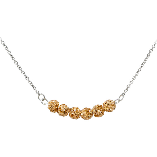 Gold Crystal Bead Necklace, Silver