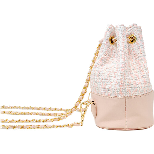 Tweed Drawstring Backpack Bag, White - Bags - 2