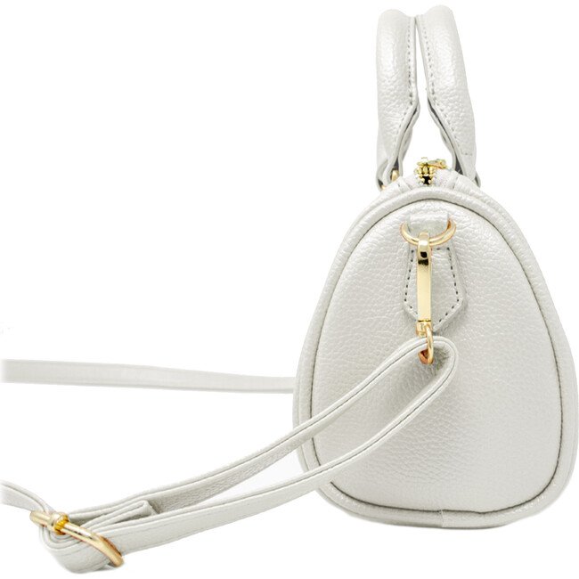 Leather Stripped Duffle Handbag, White