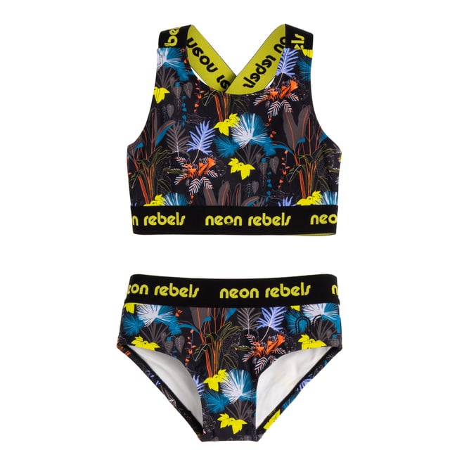 Kara 2 Piece Bikini, Black Tropical Panther