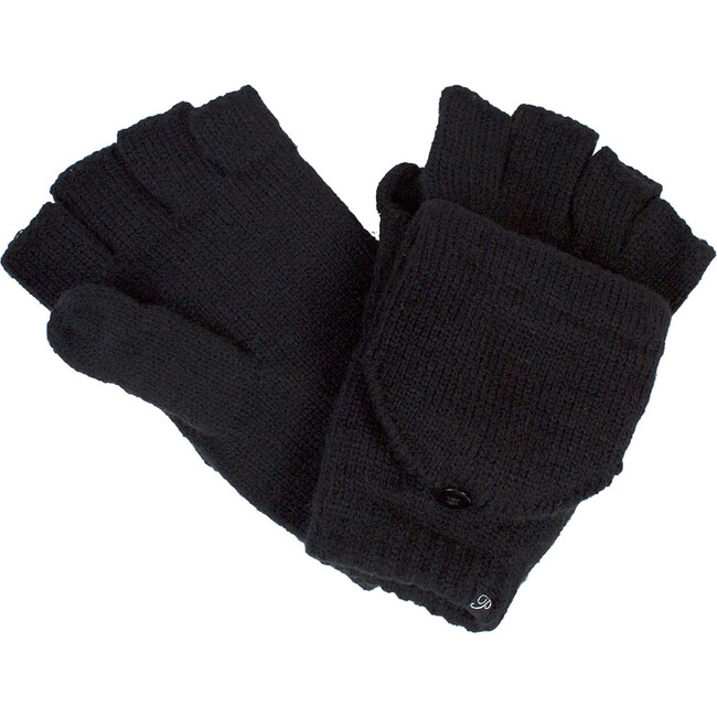 Women's Fleece-Lined Fingerless Texting Mittens, Black - Gloves - 1 - zoom
