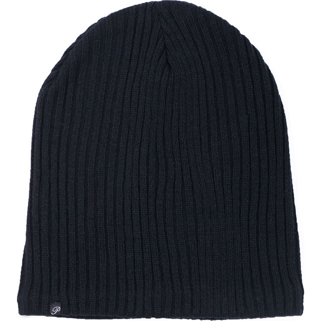 Women's Fleece-Lined Ribbed Beanie, Black - Hats - 1