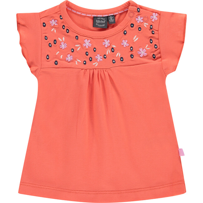 Top, Coral with Flower Detailing