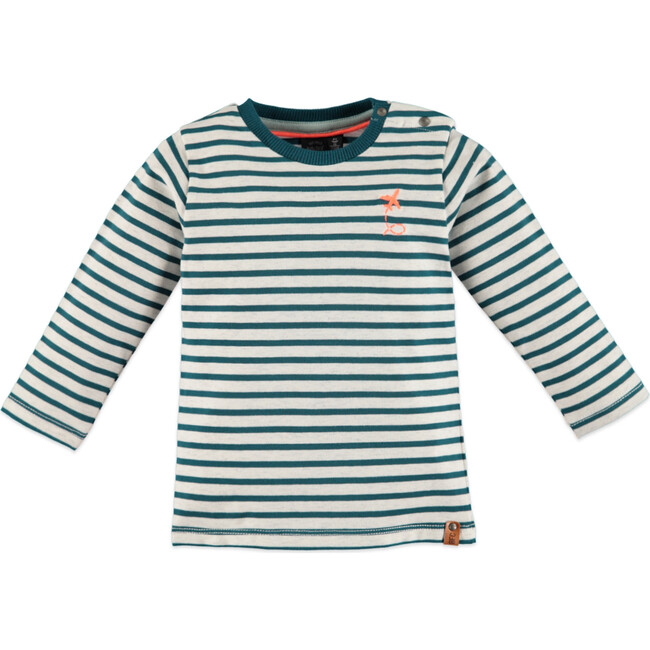 Long Sleeve Striped Tee, Petrol - Tees - 1