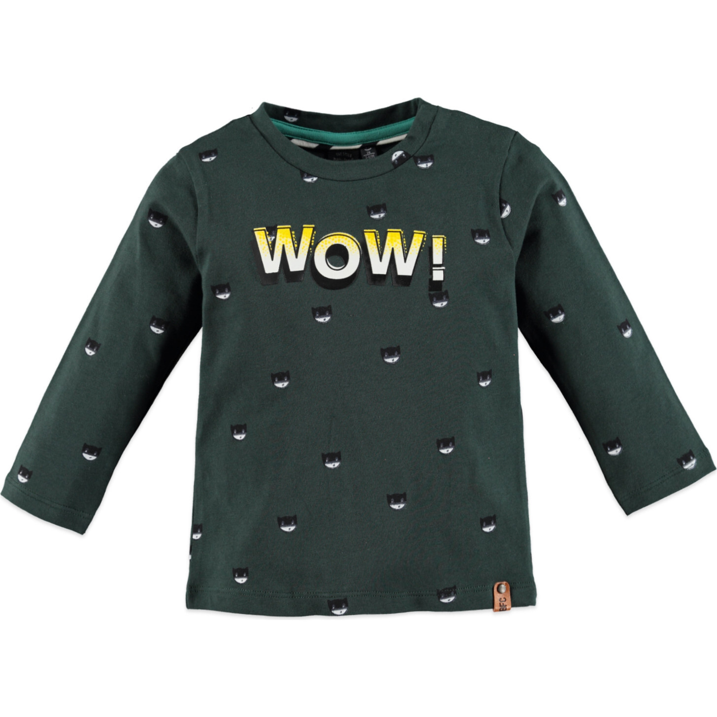 Wow Long Sleeve Tee, Bottle Green - T-Shirts - 1