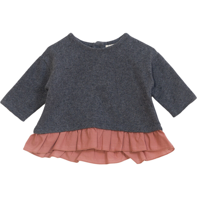 Two Tone Ruffles Top, Charcoal - Shirts - 1