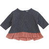 Two Tone Ruffles Top, Charcoal - Shirts - 1 - thumbnail