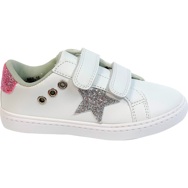 Nylah's Double Velcro Star Sneaker, White & Pink