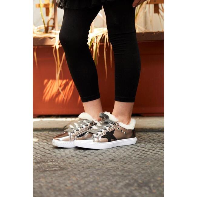 Ava's Faux Fur Star Lace Sneaker, Pewter & Black - Sneakers - 3