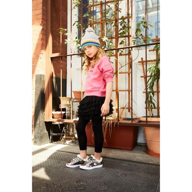 Ava's Faux Fur Star Lace Sneaker, Pewter & Black - Sneakers - 4