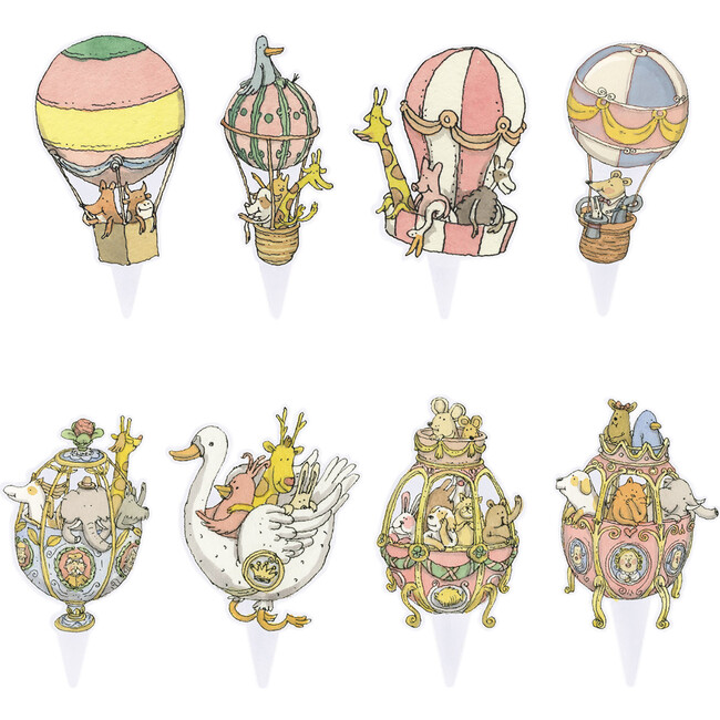 Set of 8 Jumbo Cake Toppers, Hot Air Balloon Animals