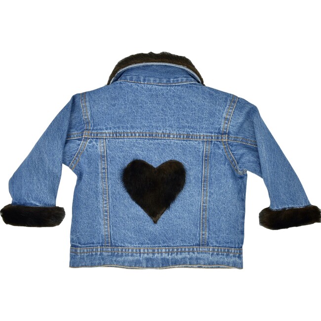 Denim Jacket with Faux Fur Heart