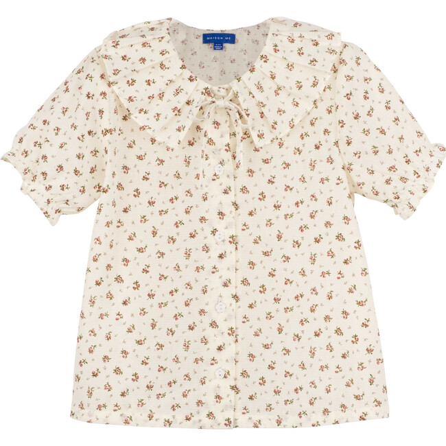 Lily Ruffle Collar Blouse, Pink Floral - Blouses - 1
