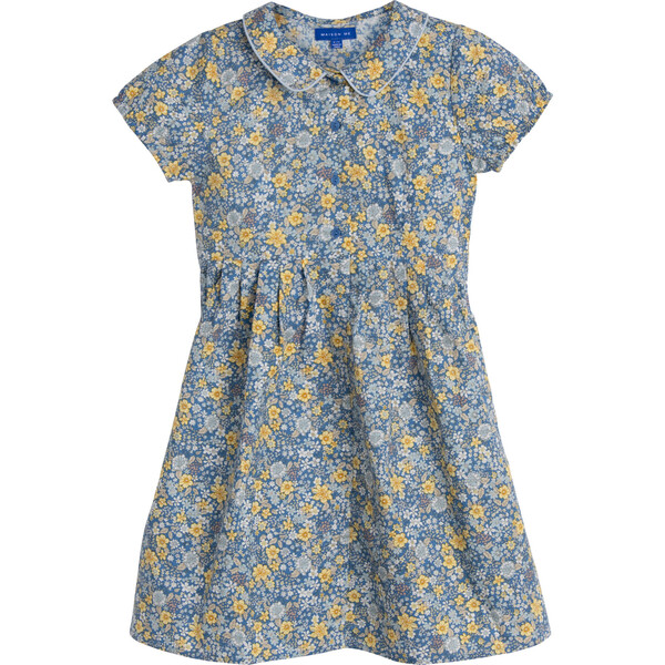 Emmalyn Short Sleeve Collared Dress, Blue Yellow Floral - Maison Me ...