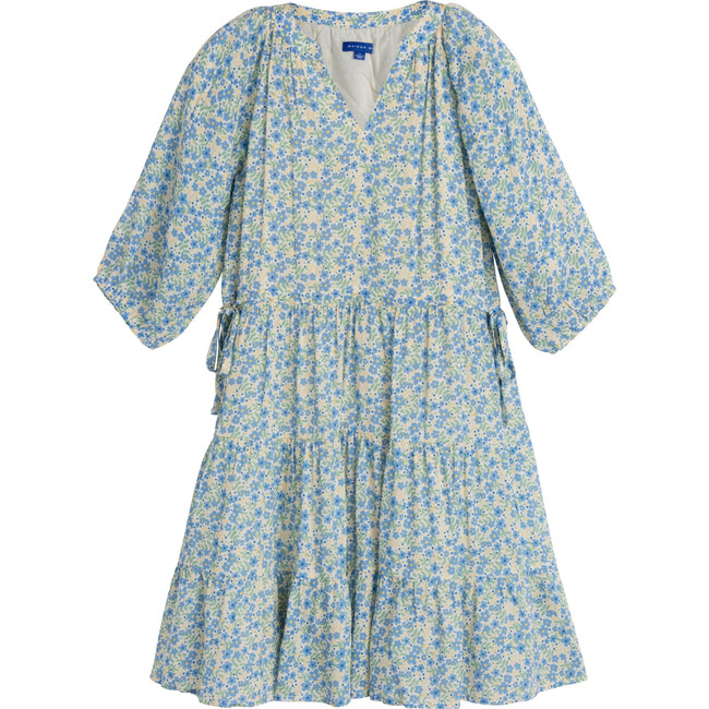 Heidi Tiered Dress, Blue Brushstroke Flowers
