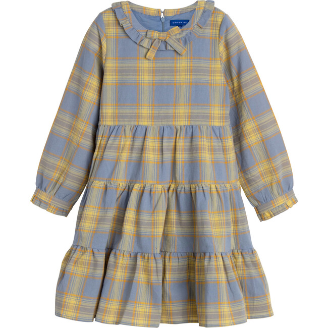 Clementine Tiered Dress, Blue Yellow Check - Dresses - 1
