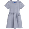 Marla Short Sleeve Ribbed Dress, Dusty Blue & Pale Blue - Dresses - 1 - thumbnail