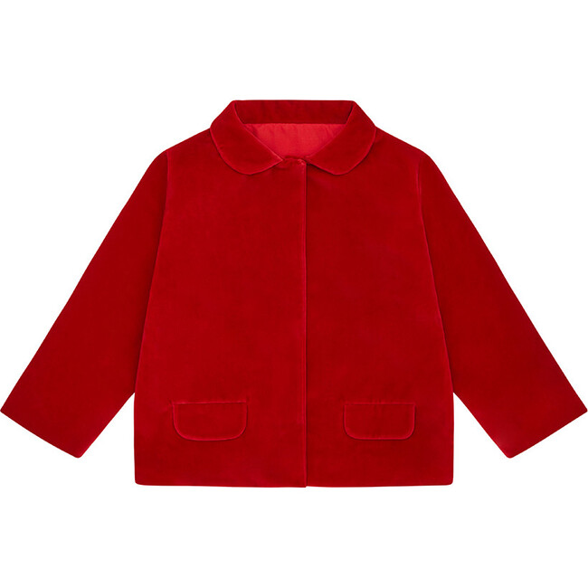 Organic Cotton Velvet Jacket, Red - Jackets - 1