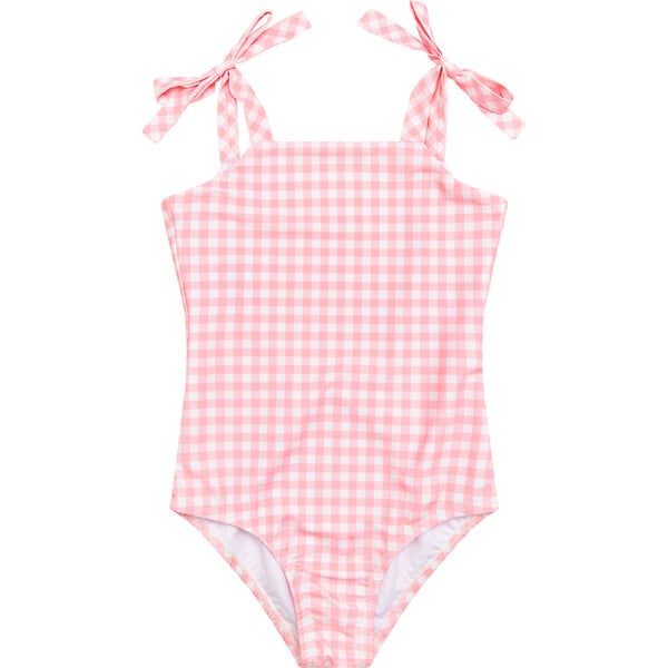 Pretty Gingham One Piece Swimsuit, Pink - Marlo Kids Swim 