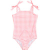 Pretty Gingham One Piece Swimsuit, Pink - One Pieces - 1 - thumbnail