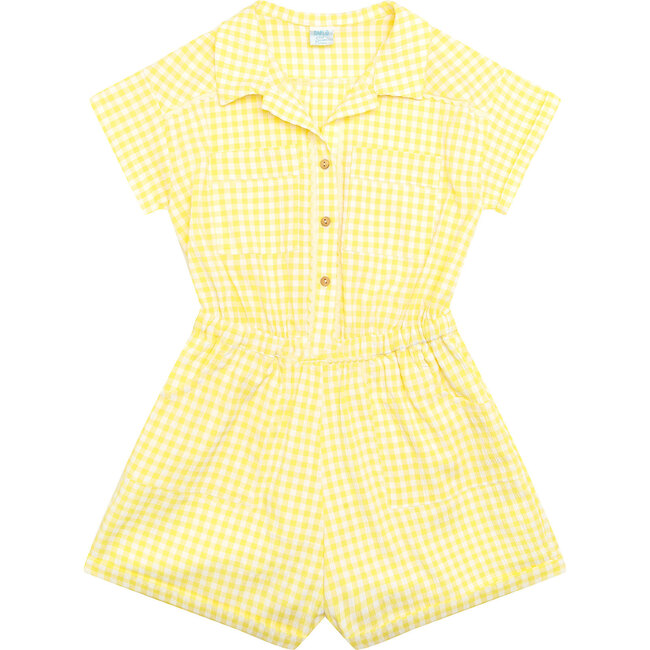 Pretty Gingham Romper, Yellow - Rompers - 1